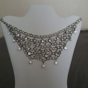 Silver Chainmail Rhinestone Bib Necklace
